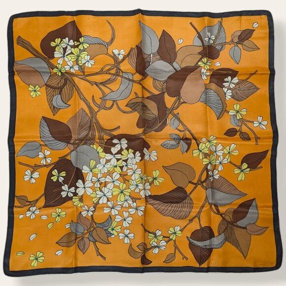 Accessories - V. Orange Floral Satin Scarf